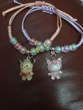 Hello Kitty Pastel Beaded Charm Bracelets with Character Pendants